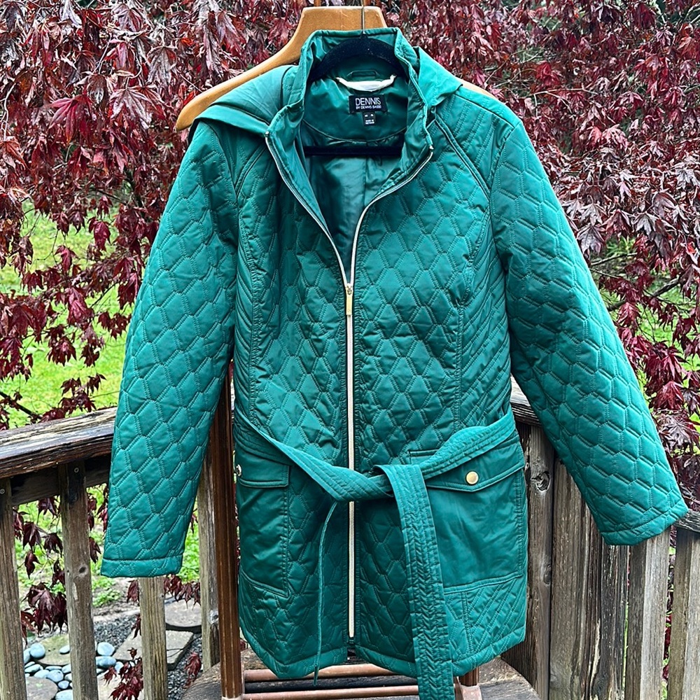 🆕Dennis by Dennis Basso quilted raincoat detach hood Emerald City XL NWOT - Picture 3 of 9